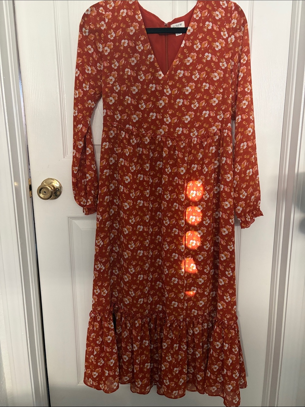 J. Crew Rust Floral V-Neck Long Sleeve Midi Dress